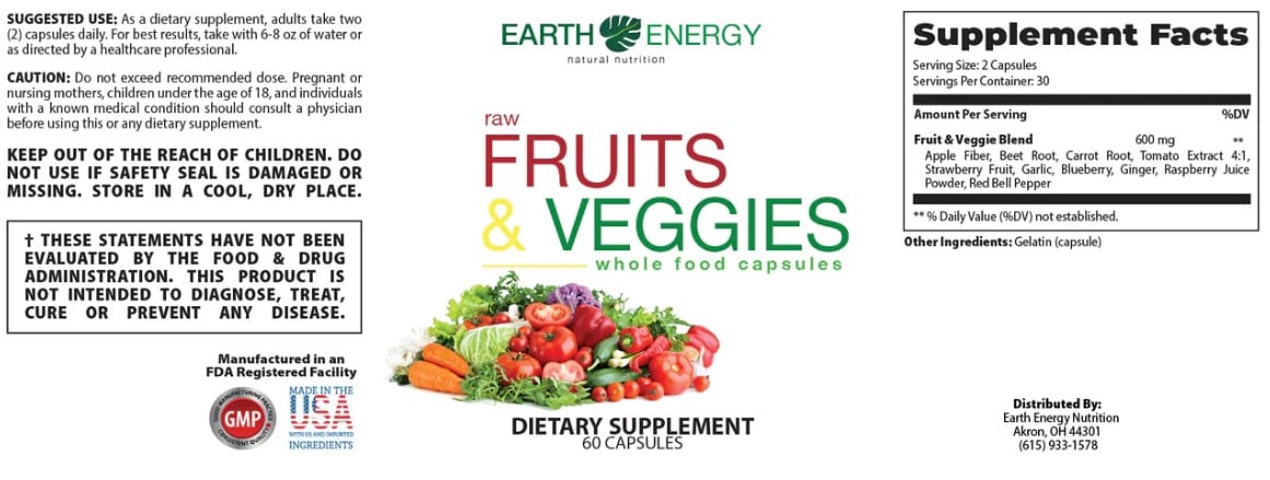Earth Energy Fruits & Veggies Supplement Facts