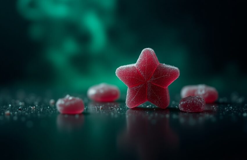 A star-shaped candy rests on the ground, symbolizing the legendary Star of Death edibles, famous for their high THC content.